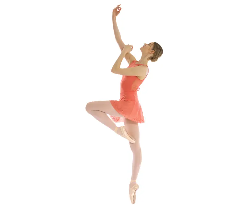 Bloch Cassia Floral leotard, damski trykot z haftowaną siateczką na plecach - Broskynova - peach 