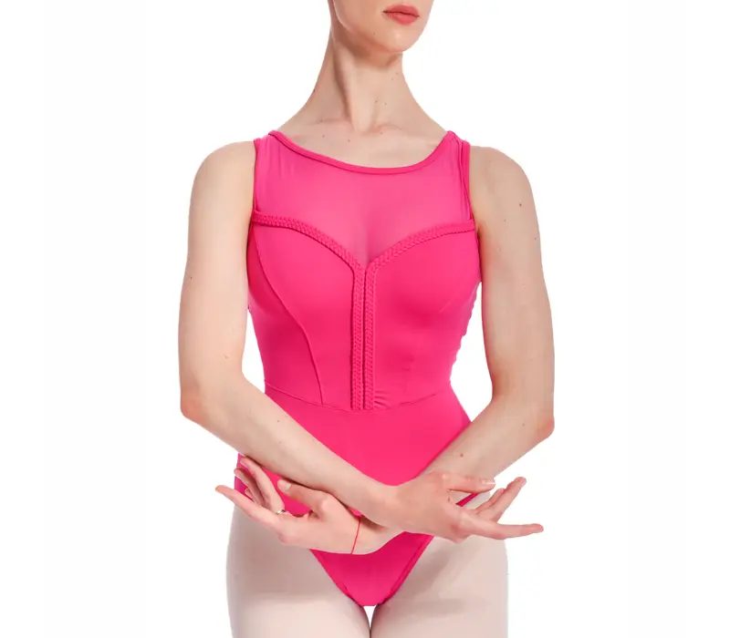 Mirella Miami boat neck tank, damski trykot na grubych pasków - Fuchsia 